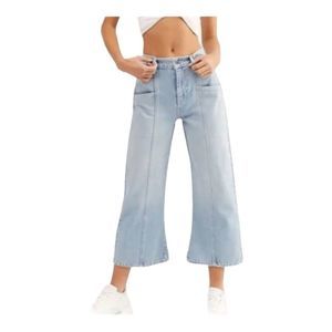 Free People We The Free Mom Wide Leg Cropped Jeans Let The Sunshine Light Wash